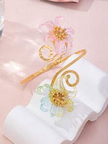 1pc Exaggerated Vintage Elegant Geometric Spiral Pattern Acrylic Flower Inlaid Women's Bangle Bracelet, Suitable For Beach, Vacation, Party, Banquet And Daily Wear - Multicolor - View 2