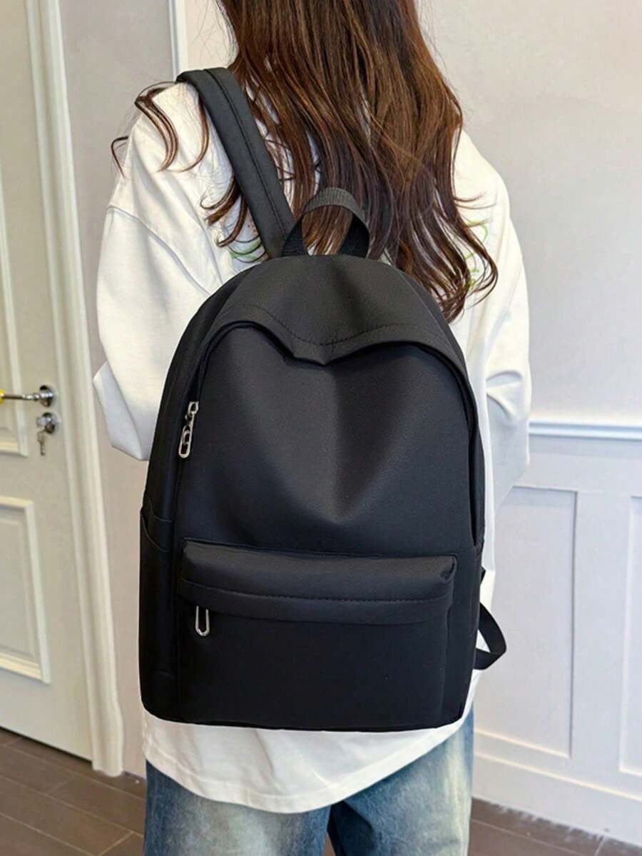 Mochila de gran capacidad de unicolor para hombres, bolsa de viaje de moda y simple, adecuada para uso casual, estilo japonés, estilo académico, mochila de viaje diario