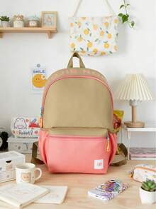 4pcs/1pc Aesthetic Colorblock Neutral Casual Backpack, Large Capacity Student School Bag, Suitable For Middle School, High School, College Students, Boys And Girls, Campus, Travel, Commute, Outdoor, Casual, Daily Use - Multiple Styles - View 5