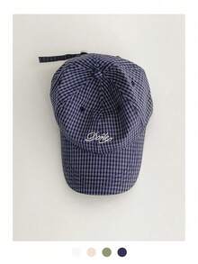 Minimalist Embroidered Text Pattern Soft Top Plaid Cap, Thin Brim Design, Sun Protection Function, 5-Panel Hat, Street Style Solid Color Plaid Baseball Cap, Unisex, Suitable For College Style Matching - Multicolor - View 10
