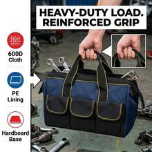 1pc Handheld Tool Bag, 600D Oxford Cloth Wear-Resistant Tool Pouch, Stiff Cardboard Support To Prevent Collapse, Multi-Pocket Partition Storage, Reinforced Stitching For Strong Load-Bearing, Car Maintenance Storage, Suitable For Electricians, Auto Mechanics, Plumbers, Home DIY, Hardware Tool Storage Bag - Black Blue - View 9