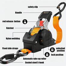 1pc Orange Retractable Ratchet Tie Down Rope, Heavy-Duty Nylon Strap With Anti-Rust Steel Ratchet, Automatic Rewind Quick Lock & Release, Secure Cargo Strap For Motorcycle Bike Truck, Compact Portable For Outdoor Enthusiasts - Telescopic Ratchet Strap - View 4