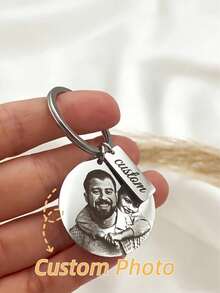 1 pieza Llavero redondo de acero inoxidable personalizado - Con foto personalizada y texto grabado - Regalo único para seres queridos - Regalo personalizado para el Día de San Valentín, Día de la Madre, Día del Padre, Anillo decorativo DIY, Adecuado para miembros de la familia y conmemoración de parejas - Plateado - Ver 3