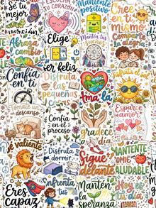 50/100pcs Spanish Positive Quote Stickers, Cartoon Doodle Stickers, Suitable For Decorating Water Bottles, Laptops, Luggage, Waterproof Stickers, Suitable For Teens And Adults, Birthday Decoration, Graduation Decoration - Multicolor - View 4