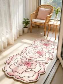 1pc Pink Rose Patchwork Rug, Thickened Rug, Thick Rug, Plush Rug, Autumn/Winter Rug, Thickened Rug, Decorative Rug, Bedroom Decor, Small Rug, Rug - Multicolor - View 4