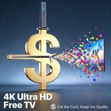1PC Digital TV Antenna Amplified Long Range 4K HD Reception Indoor Outdoor HDTV Antenna With Signal Booster Black Design 18AWG Coaxial Cable For Smart TV Home Apartment RV Camping,4K TV Antenna, Smart TV Accessories, Free Local Channels - Super AI Pro Max - View 4