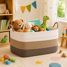 Large Laundry Hamper Basket, 100L Cotton Rope Woven Storage Bin For Blankets, Dirty Clothes Toys, Decorative Tall Basket With Handles For Living Room, Bedroom, Bathroom, Nursery, Gradient Brown - Charcoal Gray - View 7