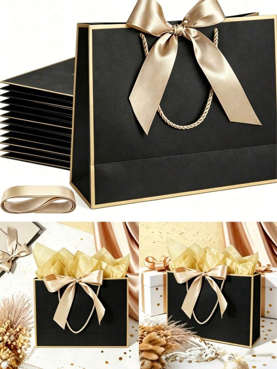 Juego de 5/10/15 bolsas de regalo, incluye 1 bolsa de regalo, 2 papeles de seda, 1 tarjeta y 1 cinta, bolsa de embalaje de compras portátil, bolsa tote con lazo decorativo, adecuada para boda, fiesta de cumpleaños, vacaciones, negocios, manualidades, al por menor