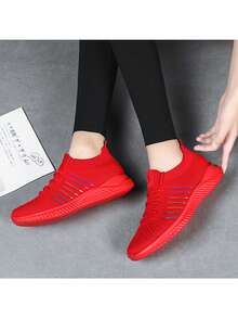 Women's Slip-On Shoes, Comfortable Breathable Polyurethane Sole, Minimalist Elegant Design - Red - View 6