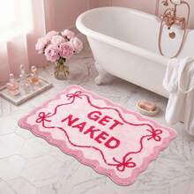Blue Bow Bathroom Mat, Bathroom Rug, Bathroom Carpet, Door Mat, Area Decor Rug, Humorous Wavy Bathroom Decor, Machine Washable, Plush Material, Bathroom Floor Carpet, Suitable As Party Gift, Bathtub, Shower Use, Pink - Pink - View 9