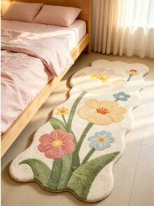1 pieza Alfombra gruesa con patrón de tulipanes de colores, estilo rústico de otoño/invierno, alfombra decorativa, decoración de dormitorio, decoración del hogar, alfombra de sala de estar, alfombra de dormitorio, decoración del hogar de sala de estar, alfombra para exteriores, alfombra lavable - Multicolor - Ver 1