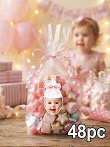Custom Face Birthday Sticker,Personalized Baby Girl Portrait Pink Bow Party Hat,Baby Shower Decor Supply,1st Birthday Party Favor,Gender Reveal Gift - Multicolor - View 9