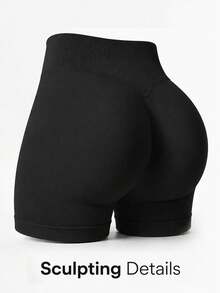 1pc Fashion Women's 3-Section Waist Short Black Tight Leggings, Knitted Fabric, Medium Stretch Summer - Black - View 5