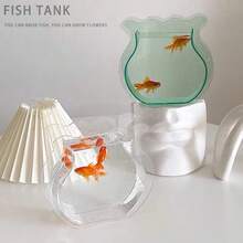 1pc Vase Fish Tank, Home Hydroponic Aquarium, Living Room Transparent Goldfish Tank, Small Landscape Desktop, Nordic INS Asymmetrical Wavy Edge Transparent, Creative Dual-Use High-Transparency Glass Goldfish Betta Fish Small Landscape Tank, Office Home Desktop Decor, Home Floral Arrangement Hydroponic Decoration - Clear - View 6