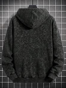 男士連帽衛衣 秋冬新款街頭風 水洗保暖內裡連帽運動衫 - 黑色 - 查看 7