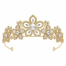 1pc Bridal Floral Rhinestone Wedding Crown Headband Hair Accessory Baroque Crystal Metal Tiara Wedding Accessory - Multicolor - View 4