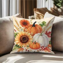 1pc Autumn Watercolor Pumpkin Sunflower Maple Leaf Pattern Cushion Cover, Single-Sided Printed Skin-Friendly Peach Skin Velvet Material, 45*45CM Pillowcase Suitable For Home Indoor Room Living Room Decoration Party Decoration, Holiday Decoration Cushion Cover Gift, No Pillow Insert - Multicolor - View 9