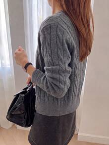 Women's Autumn/Winter Casual Minimalist Cable Knit Cardigan Sweater Jacket - Grey - View 3