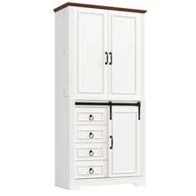 Tall Cabinet With Tipover Protection And Snack Shelf, White Finish - 白色 - 查看 9