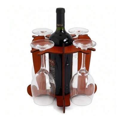 Adega de Vinho Marrom MDF 4 mm com Porta-Taça para 4 Taças Decoração de Bancada Mesa Jantar e Festa