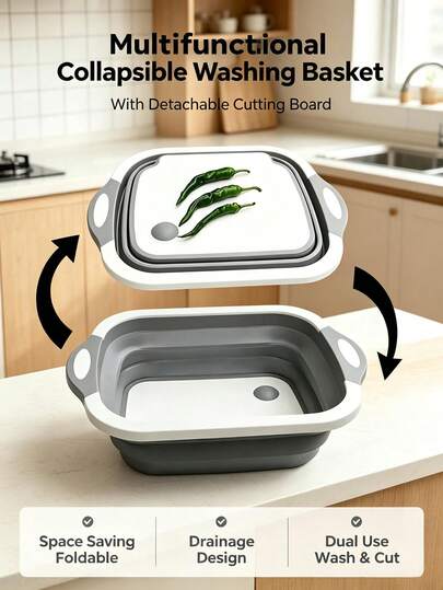 Foldable Cutting Board With Built-In Sink Multi Functional Drainage Kitchen Prep Board For Camping Picnic BBQ