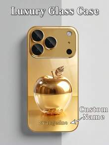 1件 DIY 定製姓名手機殼，純金 Apple 奢華印花圖案，高清晰電鍍金玻璃手機殼，適用於 iPhone 17/17Pro/17ProMax/17Air/16/16Pro/16ProMax/16Plus/15/15Plus/15Pro/15Promax/14/14Pro/14Promax/13/12/11/XRMax/8/7/6Plus 手機配件 - 金色 - 查看 6