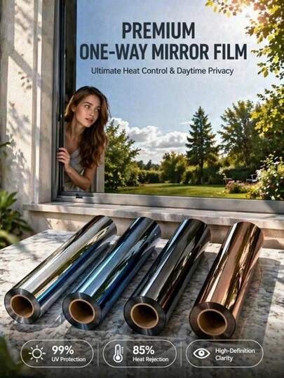 Selección de Tamaños Amplia Película de Ventana Espejo Unidireccional Autoadhesiva Control de Calor Bloqueo UV Antirreflejante Privacidad Diurna Película Solar Removible para Todas las Superficies de Vidrio Decoración del Hogar y Oficina