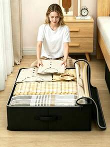 Large Black Underbed Storage Bag, Can Store Clothes, Shoes, Blankets, Toys And Stationery, Suitable For Underbed And Storage Room Space, Essential For College Dorm - Black - View 1