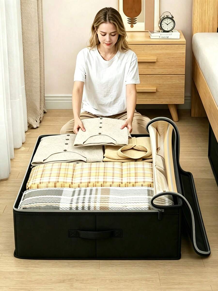 Large Black Underbed Storage Bag, Can Store Clothes, Shoes, Blankets, Toys And Stationery, Suitable For Underbed And Storage Room Space, Essential For College Dorm - Black - View 1
