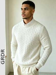GRDR Men's Twisted Floral Pattern Crew Neck Long Sleeve Sweater - White - View 1
