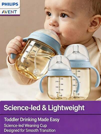 Philips Avent 8/10oz 嬰兒吸管杯，加重吸管嬰兒餵哺瓶，360°防漏，附手柄幼兒訓練飲水杯，適合6個月以上