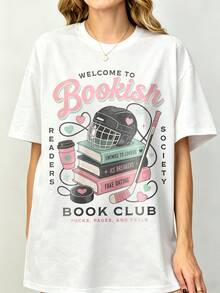 BookToks Bookishs Hockeys Romances Book Club Vintage Graphic T-Shirt, Enemies To Lovers Reader Unisex Tee Summer Autumn - 白色 - 查看 1