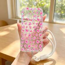 1件裝愛心圖案 TPU 波浪紋理保護手機殼附掛繩，相容 Galaxy S26/S24/S25/S23/Galaxy A57/A37/A17/A07/Note 13 Pro/Note 14 Pro/A3x/A60/Smart 8/Hot 40i/Android 系列 - 無色 - 查看 5