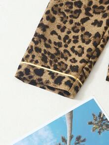 Women's Leopard Print Long Sleeve Long Pants Bubble Crinkle Pajama Set - Brown - View 5