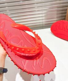 CL Explosion Red Rivet Sole Non-Slip Flat Heel Clip Foot Beach Sandals Outdoor Couples - 紅色帶 - 查看 4