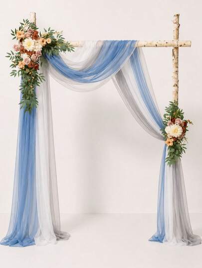 3pcs Wedding Arch Decoration Fabric, Long Solid Color Semi-Transparent Curtain Tapestry, White Light Green Dark Green, Wedding Decor, Room Decoration, Birthday Party, Bridal Shower, Outdoor Decoration