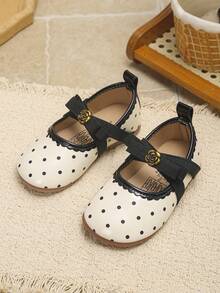1 Pair Girls' New Fashion Elegant Minimalist Comfortable Shiny Printed PU Breathable Material Handmade Bow Rose Flower Buckle Decor Elastic Strap Floral Trim Design Soft Slip-On Easy Wear Flat Mary Jane Princess Shoes, Match With Skirts, Jeans, Home, School, Performance, Suitable For Spring, Summer, Autumn, Holiday Gift Choice - Beige - View 10