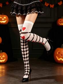 1 Pair Women's Halloween Print Over-The-Knee Socks, Fashionable Comfortable Soft Shaping And Fitted, Suitable For Party Events, Cosplay And Outings - Multicolor - View 2