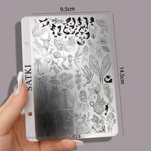 satki 1pc Nail Art Stamping Plate With Plaid Line Geometric Pattern, Ocean Style Mermaid DIY Nail Polish Transfer Tool, Suitable For Nail Salon Nail Supplies, Nail Tools, Suitable For Artificial Nails - Multicolor - View 9
