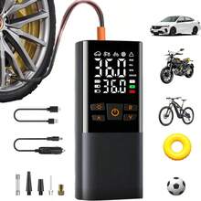 無線充氣幫浦 附 LCD 螢幕，150PSI 快速充氣，USB 充電，內建 LED 燈，自動關機，多種氣嘴適用於汽車、機車、自行車輪胎、運動球類與氣球，便攜式汽車必備，1500mAh 7.4V - A - 查看 1