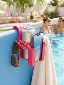 Poolside Cup Holder, Multi-Functional Pool Storage Rack And Towel Hook, Clip-On Beverage Holder, Suitable For Swimming Pool, Patio, Backyard, Hot Tub, Summer Party, Beach Vacation And Outdoor Storage - A - View 2