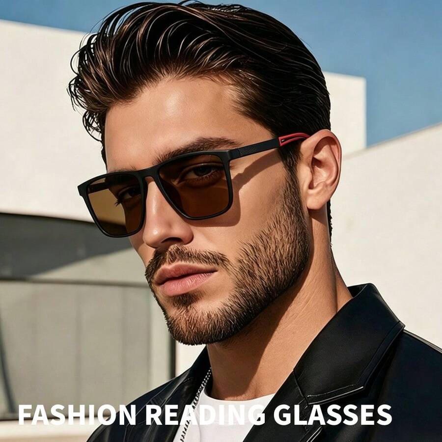 3pcs New Spring/Summer Limited Edition Rectangular Color Block Frame Tea/Grey Lens Reading Glasses, Fashionable TR Temple Design, Essential For Office And Reading, Comfortable Fit Magnifying Glasses, Daily Casual Reading Essential, Two Lens Colors To Choose From, Perfect Gift Choice - Gray+Red+Orange - View 1