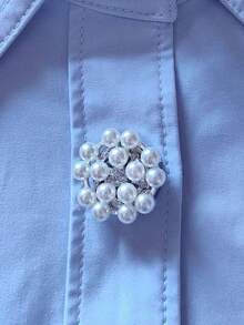 1pc/2pcs Elegant Pearl Floral Button Cover, Shirt Button Cover Clip-On Button Cover Fashion Crystal Cufflink Cover - White - View 5