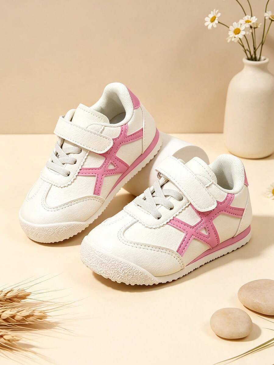 2026 New Classic White & Pink Colorblock Kids' Canvas Sneakers, Pink Cross-Color Contrast Side Decor, Fresh & Stylish, Non-Slip Thick Sole, Soft & Bouncy Comfortable, Minimalist Fashion Gentle Elegant, Unisex For Big Kids, Suitable For Daily School, Dance Practice, Outdoor Outings, Spring & Autumn Versatile Casual Sports Shoes - Pink - View 1