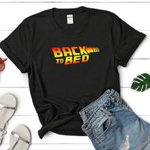 [Universal Tshirt]BACK TO BED Graphic Tee Back To The Future Parody Unisex Crewneck T-Shirt - Black - View 1