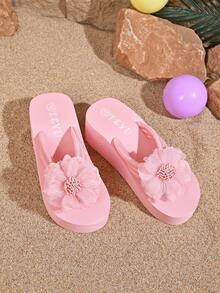 Sandal Jepit Pantai Sol Tebal Model Baru Musim Semi/Panas untuk Wanita dengan Motif Bunga - Berwarna merah muda - View 7
