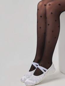 1/2pcs Cute Heart Print Sheer Mesh Ballet Tights, Daily Wear, Pantyhose, White/Black, Soft Dance Socks, Suitable For Toddler Girls, Back To School Season - Multicolor - View 6
