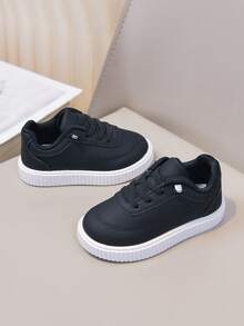 Boys & Girls Classic Versatile PU White Sneakers, Infant Walking Shoes, Suitable For All Seasons - Black - View 6