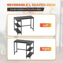 39 Inch L-Shaped Computer Desk,Gaming Desk With Durable Metal Frame,Corner Desk With Reversible Storage Shelves For Home Office Gaming Study,Black (39 Inch) - Black - View 4
