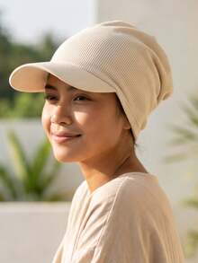 CONFLASS Women's Ribbed Loose Turban Hat With Brim, Elastic Lightweight Muslim Hijab Inner Cap, Solid Color Sun Protection Student Headwear - Multicolor - View 7